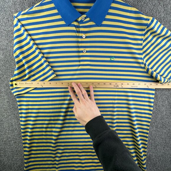 Southern Tide Club Short Sleeve Polo Shirt Blue Yellow Striped Large Men Golf - Picture 5 of 13